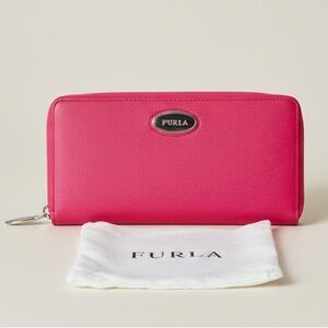 Furla Fuchsia Babylon Continental Saffiano Leather Long Wallet and Dust Bag NWOT